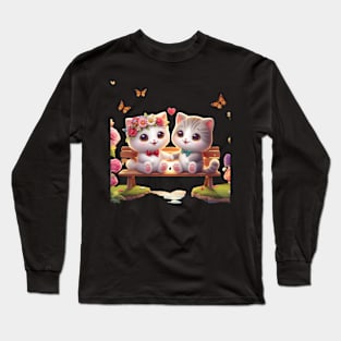 Cute Valentine Couple Cat Long Sleeve T-Shirt